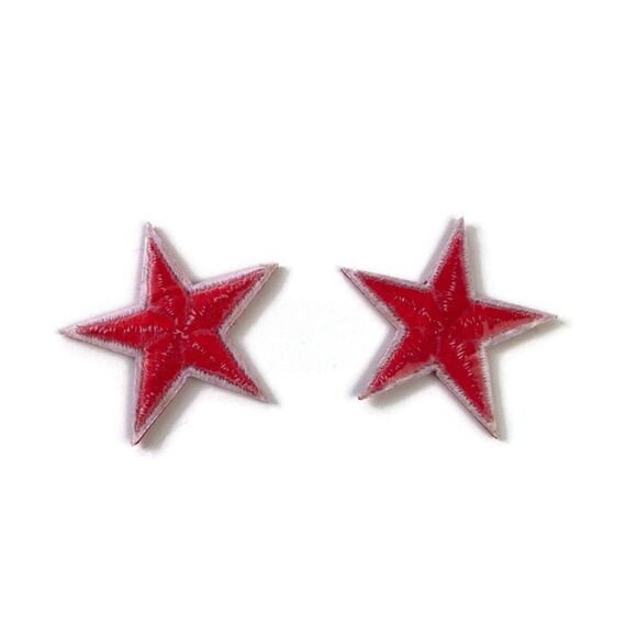Set of 2 RED Stars Embroidered Patches - Picture 3 of 3